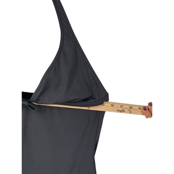 J Crew Halter Swimsuit One Piece Gray Bow Front Size 14 - Picture 4 of 9